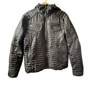 Fried Denim‎ NYC Mens Black Quilted Puffer Moto Jacket Detachable Hood XL